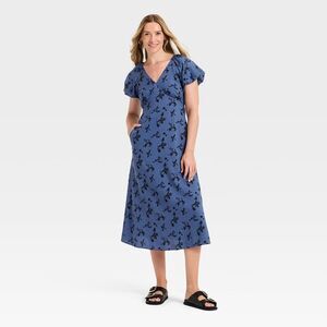 Universal Thread Puff Short Sleeve Midi Sundress - Dark Blue - Womens XXL - NEW